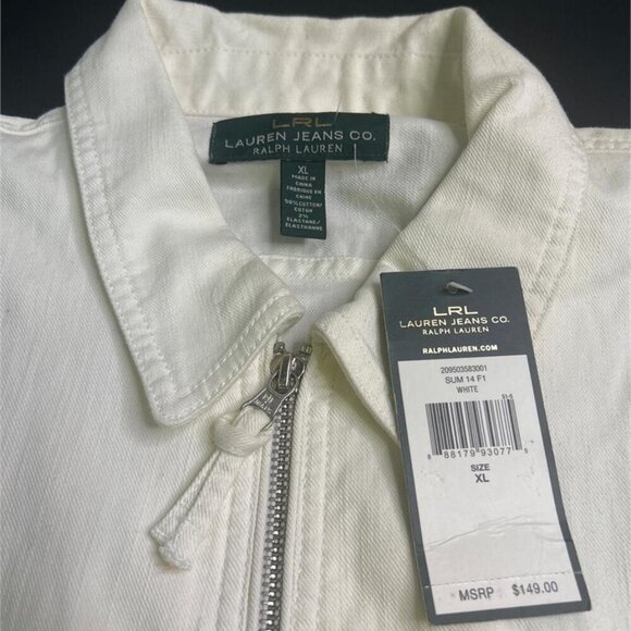 LRL Lauren Jeans Co. Ralph Lauren White Denim Zip Front Jacket - Picture 3 of 4